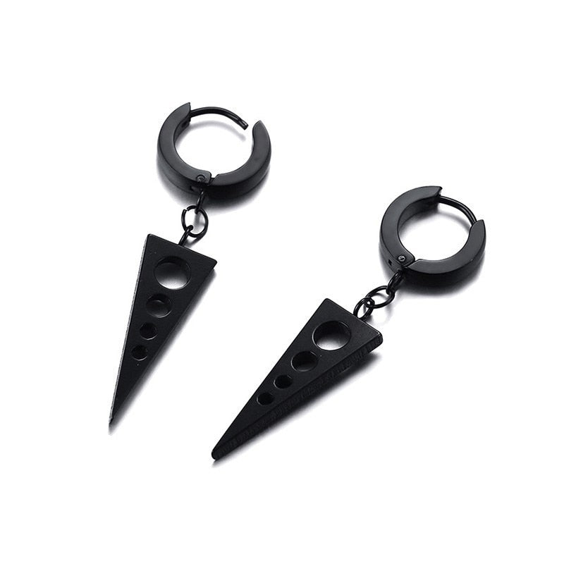 Black Dangling Triangle with Hollow Single Drop Earring