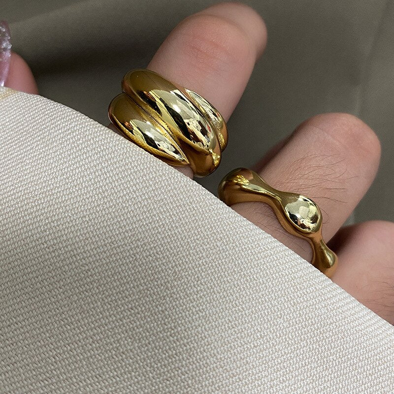 Smooth Metal Gold Color Irregular Ring