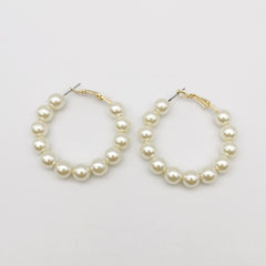 Elegant White Pearl Round Hoop Earring