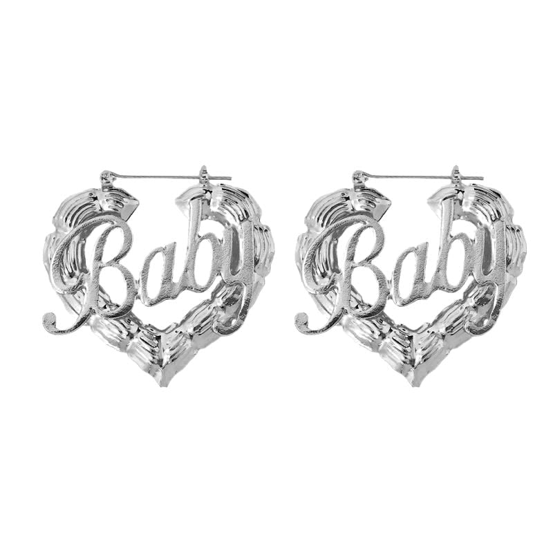 Heart Shaped Baby Letter Statement Hoop Earrings