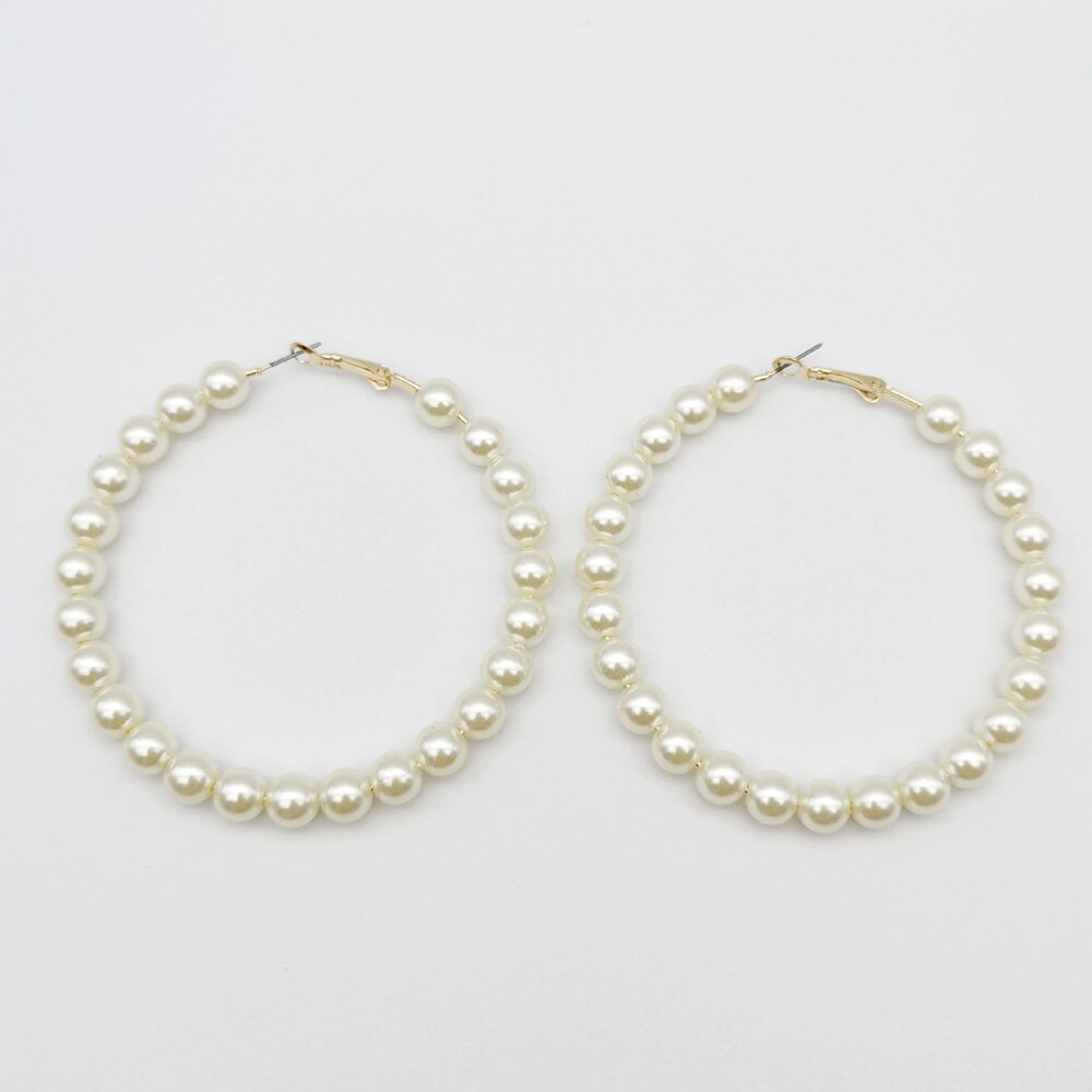 Elegant White Pearl Round Hoop Earring