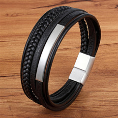 Multi-layer Hand-woven Leather & Stainless Steel Bracelet