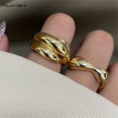 Smooth Metal Gold Color Irregular Ring