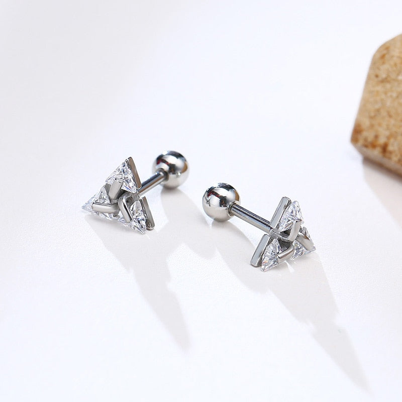 Stud Triangle Pierced Crystal Zircon - Stainless Steel