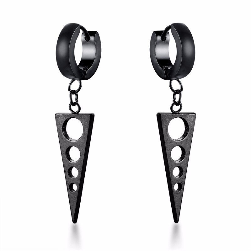 Black Dangling Triangle with Hollow Single Drop Earring