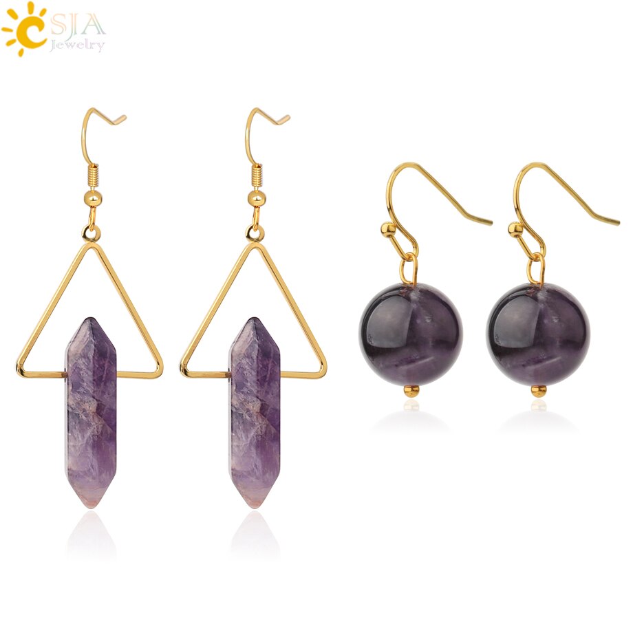 Crystal Hexagonal Dangle Semi Precious Stone Earrings