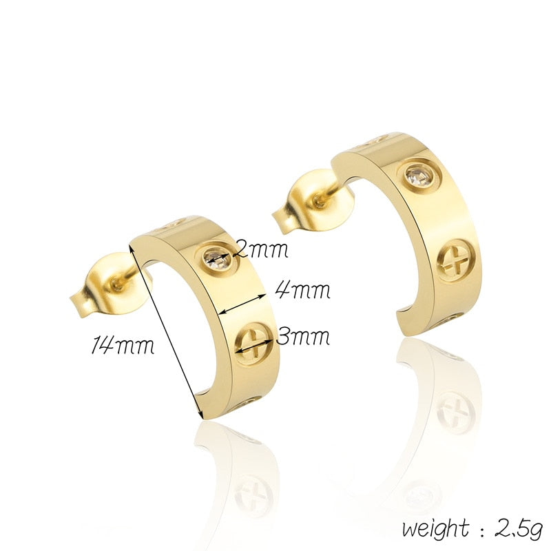 Luxury C Shape Cross Screw Stud Earring Titanium Steel