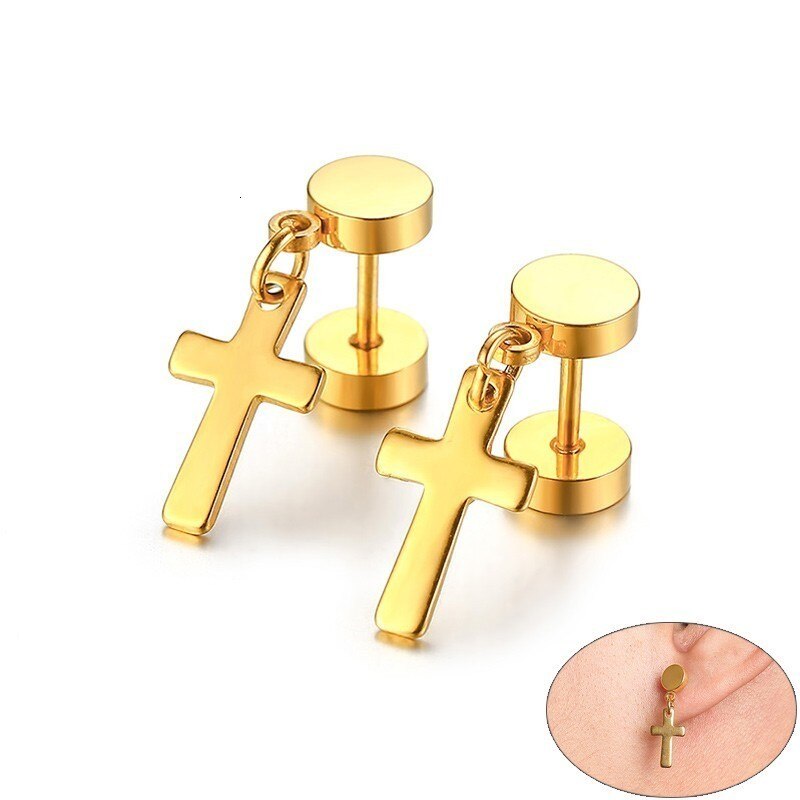 Cross Dangle Earrings - High Polished Stainless Steel