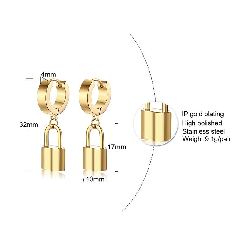 PADLOCK HOOP METALLIC STAINLESS STEEL EARRINGS FOR MEN