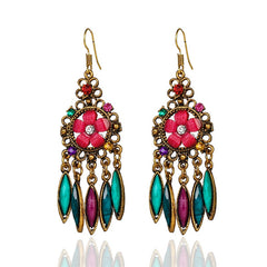 Ethnic Rhinestones Vintage Long Earrings