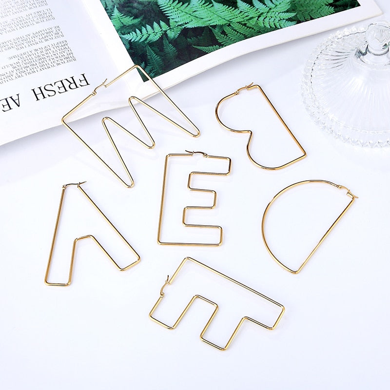 Personality Letter Stainless Steel Hyperbolic Earrings