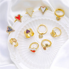 Luxury 18K Gold colour Plated Open Circle Adjustable Size Enamel Love Heart Rings