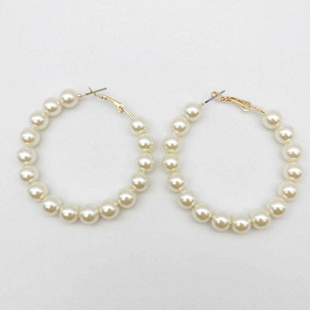 Elegant White Pearl Round Hoop Earring