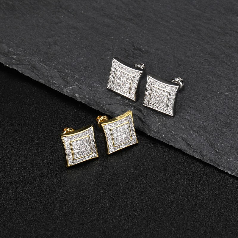 Luxury Micro Pave CZ Square Shape Stud Earrings