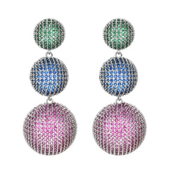 Temperament long tassel semicircle Cubic zirconia earrings 2 colours