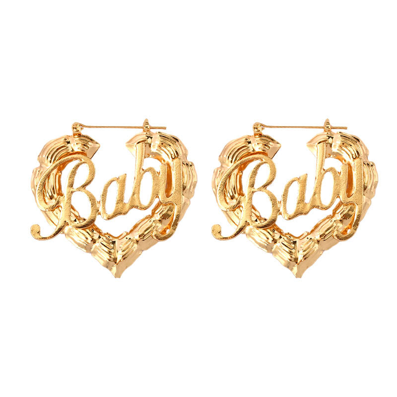 Heart Shaped Baby Letter Statement Hoop Earrings