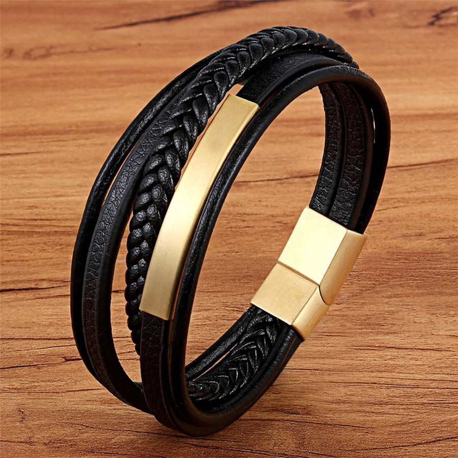 Multi-layer Hand-woven Leather & Stainless Steel Bracelet