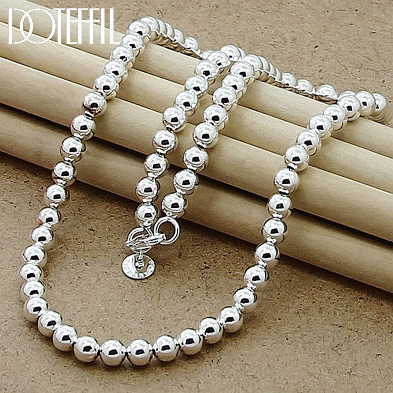 6mm Smooth Beads Ball Chain Necklace 925 Sterling Silver