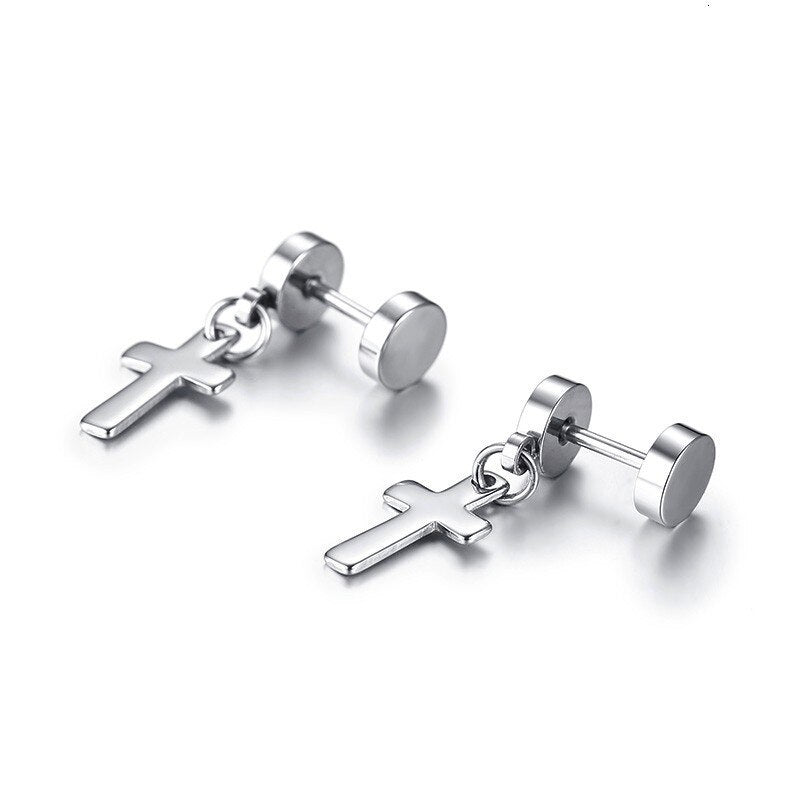 Cross Dangle Earrings - High Polished Stainless Steel