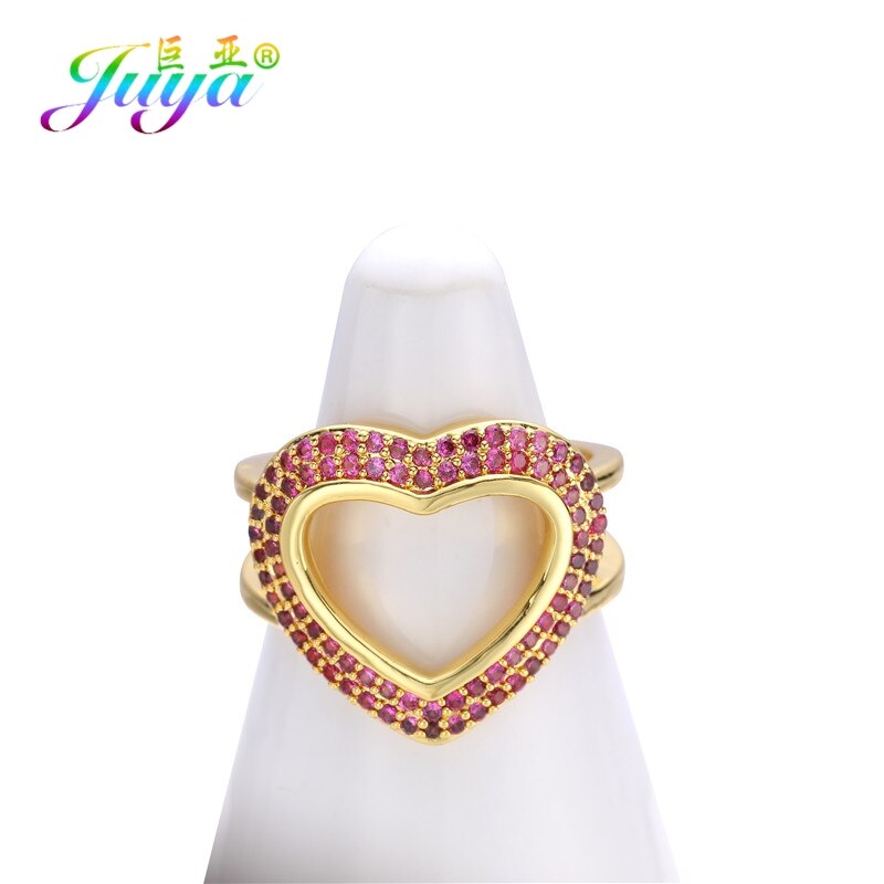 Luxury 18K Gold colour Plated Open Circle Adjustable Size Enamel Love Heart Rings