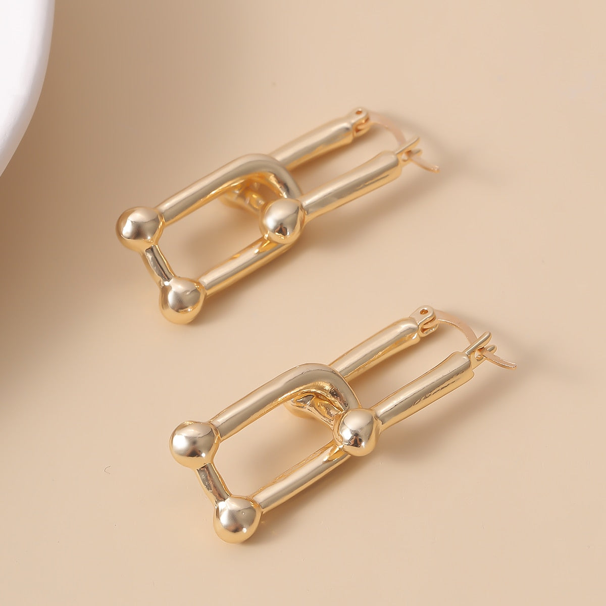 Geometric Lock Clip Statement Earrings