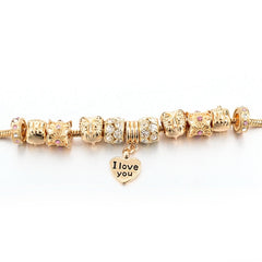 Quality Golden owl heart love Charm Crystal Bracelet