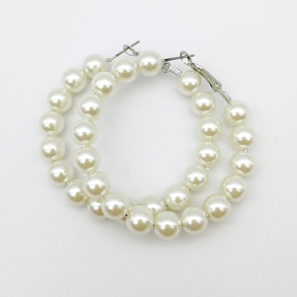 Elegant White Pearl Round Hoop Earring