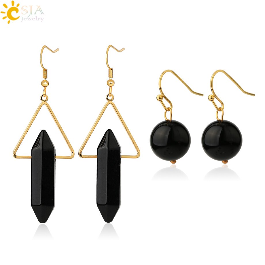 Crystal Hexagonal Dangle Semi Precious Stone Earrings