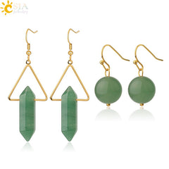 Crystal Hexagonal Dangle Semi Precious Stone Earrings