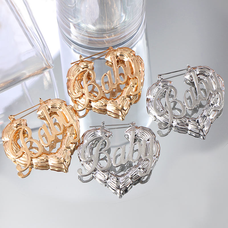 Heart Shaped Baby Letter Statement Hoop Earrings