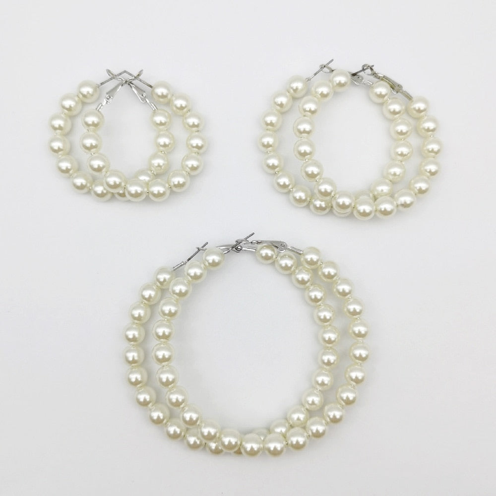 Elegant White Pearl Round Hoop Earring