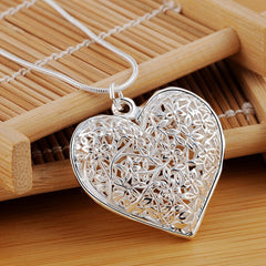 Sterling Silver 18-30 Inch Carved Heart Pendant Chain Necklace