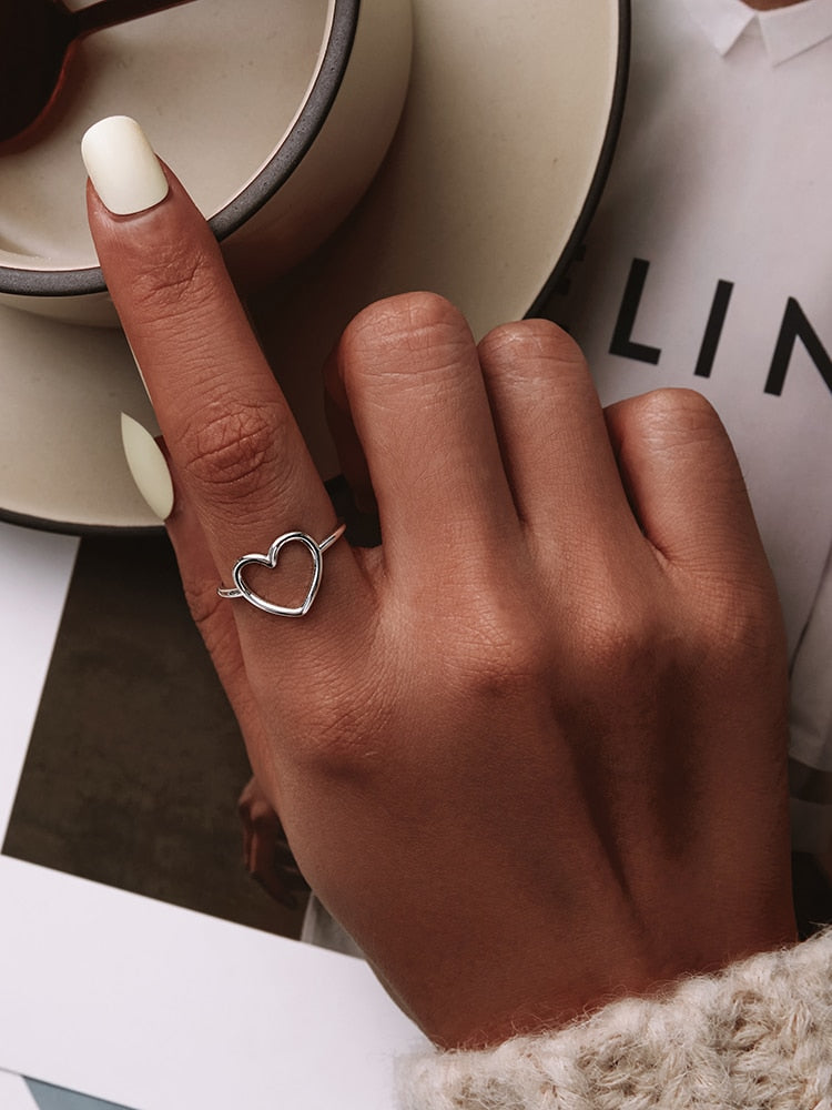 Sterling Silver Simple Minimalist Heart Finger Ring