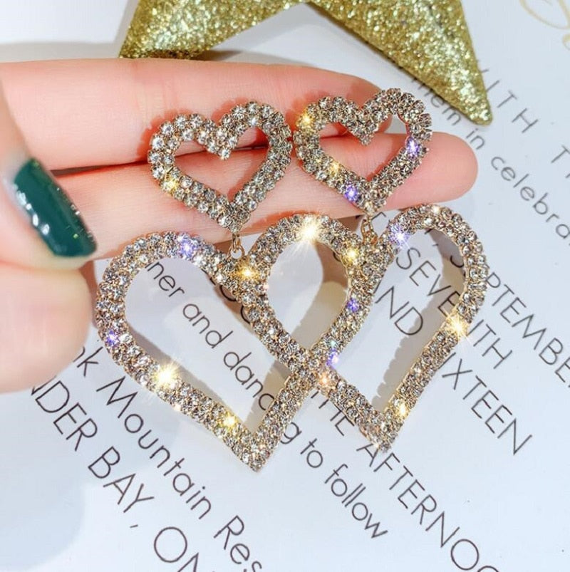 Heart Crystal Drop Bridal Earrings