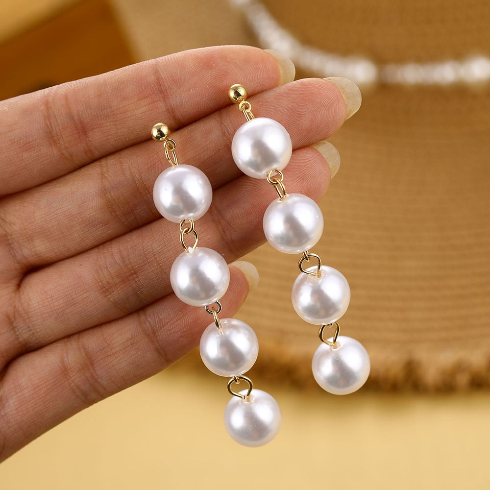 Pearl Long Earrings Jewelry