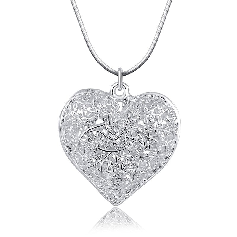 Sterling Silver 18-30 Inch Carved Heart Pendant Chain Necklace