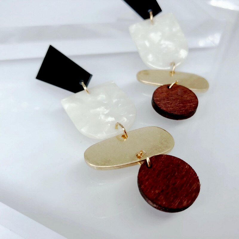 Fashion Acrylic Wood Alloy Long Dangle Earrings