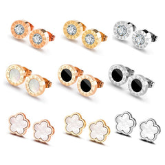 Luxury Geometric Crystal Stainless Various Styles Steel Stud Earrings