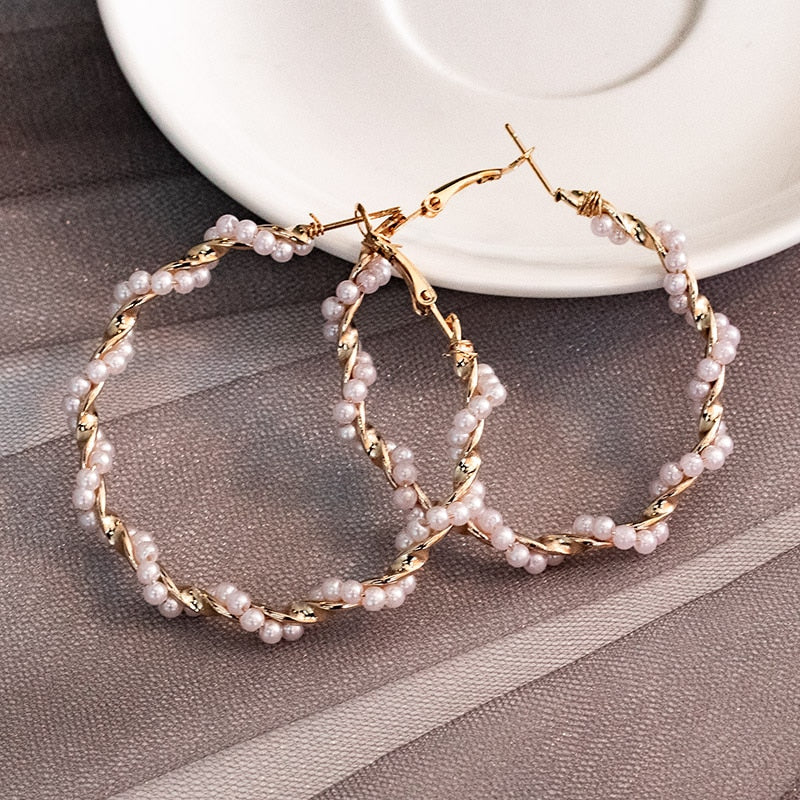 Pearl Hoop Earrings For Women Unique Statement Big earings 2020 Fashion Brincos Party Jewelry