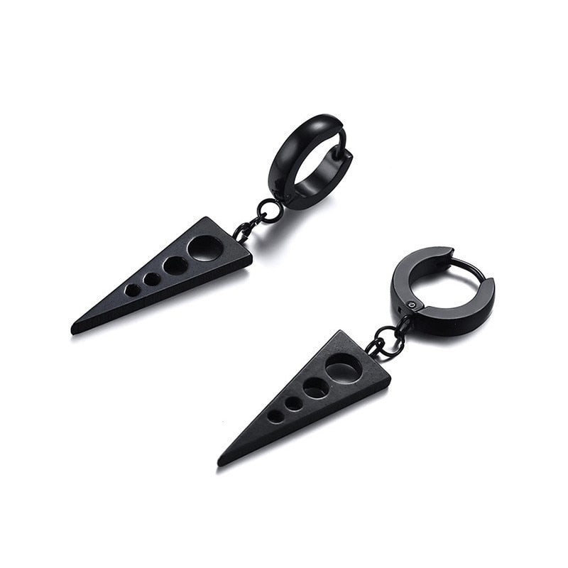 Black Dangling Triangle with Hollow Single Drop Earring