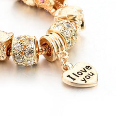 Quality Golden owl heart love Charm Crystal Bracelet