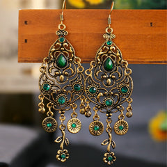 Ethnic Rhinestones Vintage Long Earrings