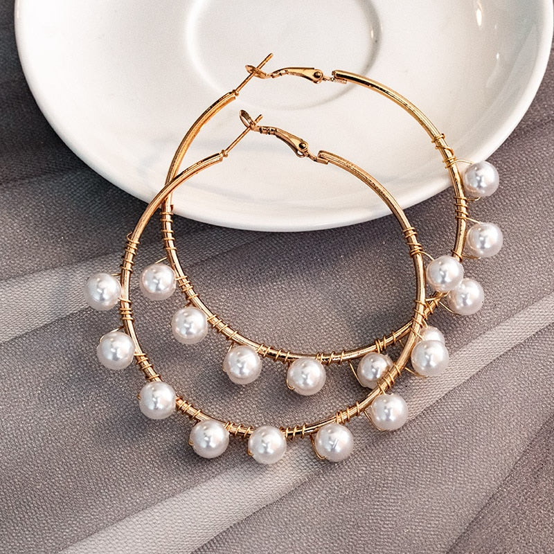 Pearl Hoop Earrings For Women Unique Statement Big earings 2020 Fashion Brincos Party Jewelry