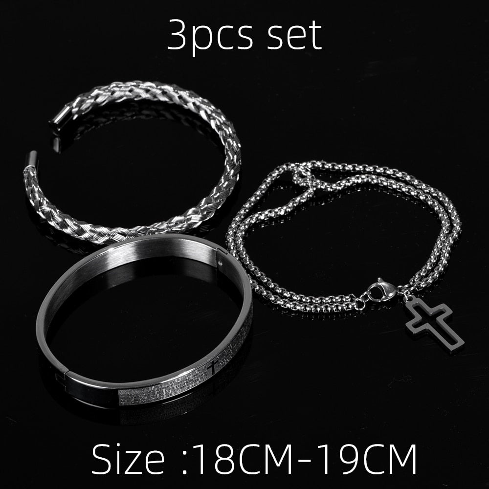 Luxury 3pcs/Set Stainless Steel Cross Charm Bracelet