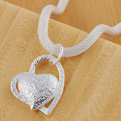 18 Inch Double Heart Pendant 925 Sterling Silver Necklace