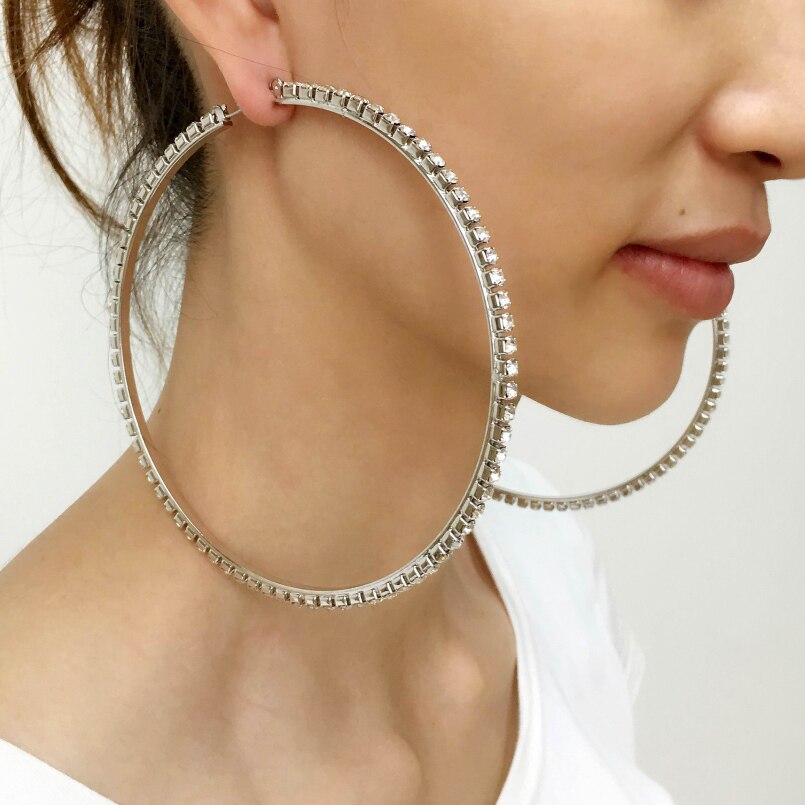 Luxury Big Crystal Hoop Statement Earrings with Rhinestones