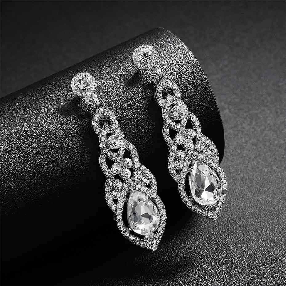 Bridal Dangle Water Drop Crystal Clear Earrings