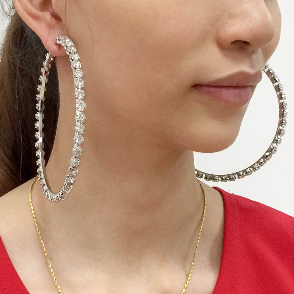 Luxury Big Crystal Hoop Statement Earrings with Rhinestones