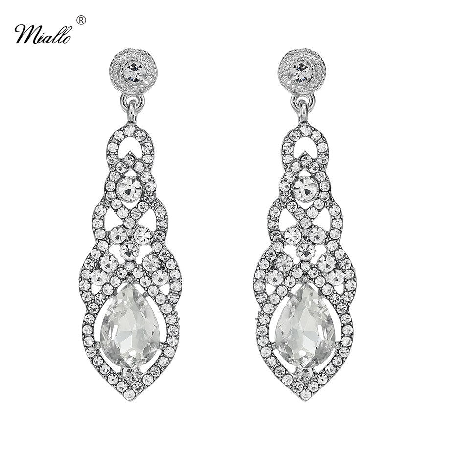 Bridal Dangle Water Drop Crystal Clear Earrings