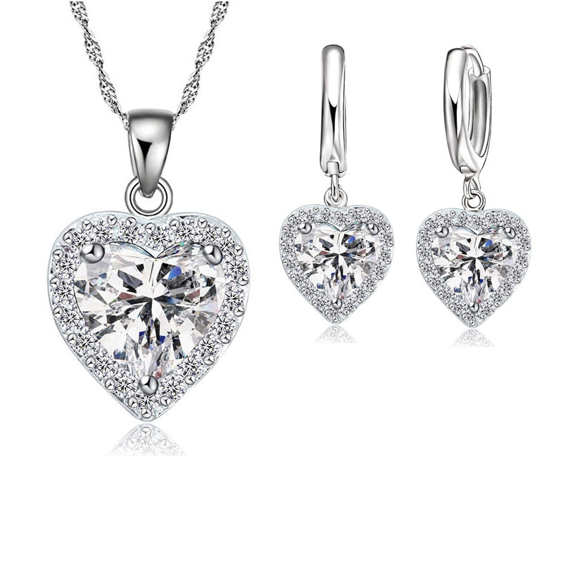 Cubic Zirconia 925 Sterling Silver Heart Shape Set